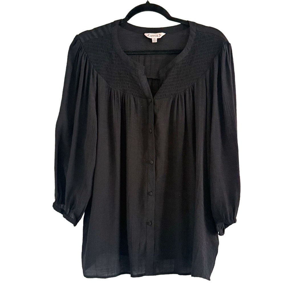 🌻 Nanette Lepore Smocked Black Blouse XL